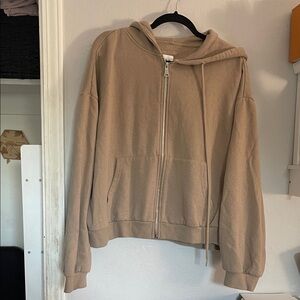 Beige Full Zip Hooded Sweatshirt
